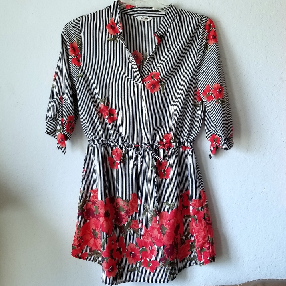 Hint of Blush Striped Dress with Flower Print Size Large